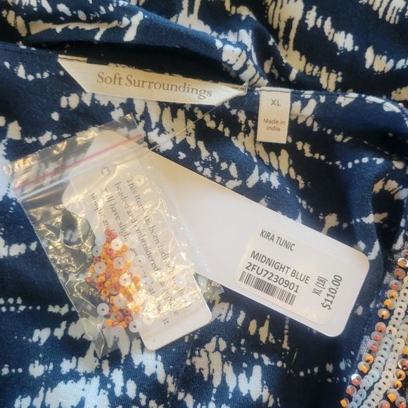 Soft Surroundings Kira Beaded Midnight Blue Tunic Size XL - Picture 7 of 8